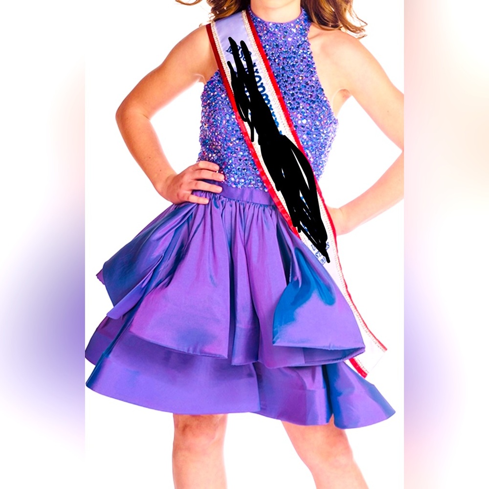 Periwinkle Sherri Hill halter cocktail with tiered skirt - size 2